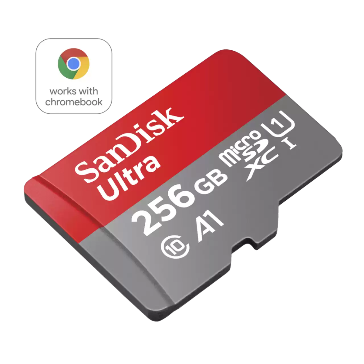 Ultra UHS I Chromebook microSD 256gb Angled- Zoom Image