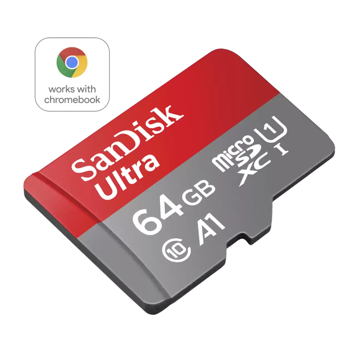 Ultra UHS I Chromebook microSD 64gb Angled- Zoom Image