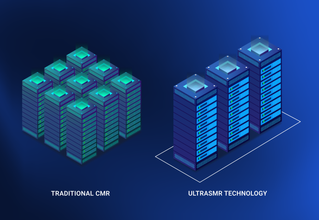 Diagram showing larger footprint of Traditional CMR vs smaller footprint of UltraSMR Technology